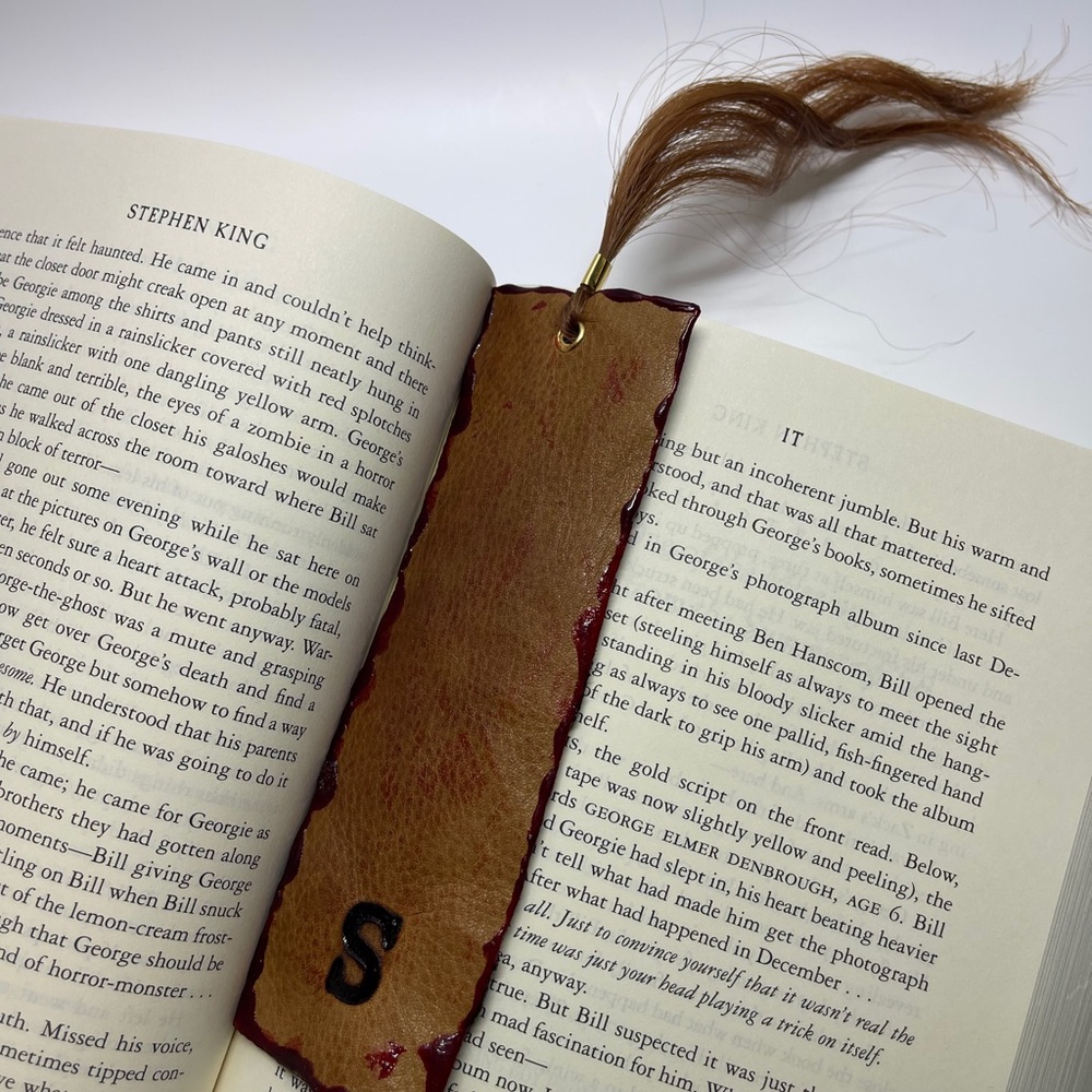 Handmade Customizable Bloody “Human skin” Bookmark with hair Tassle‎